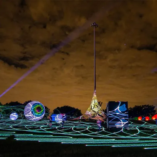Light installation glowing at night
